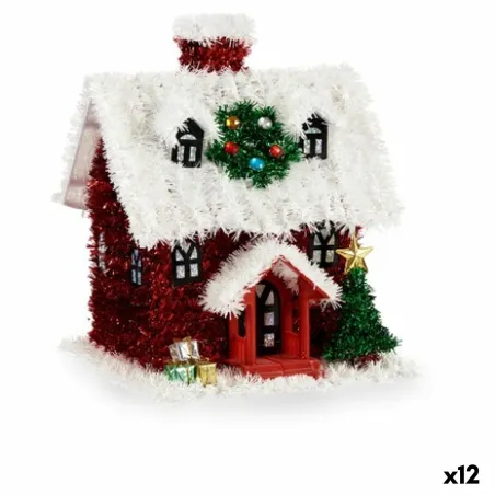 Christmas bauble Krist+ White Red Green House 19 x 24,5 x 19 cm Tinsel (12 Units)
