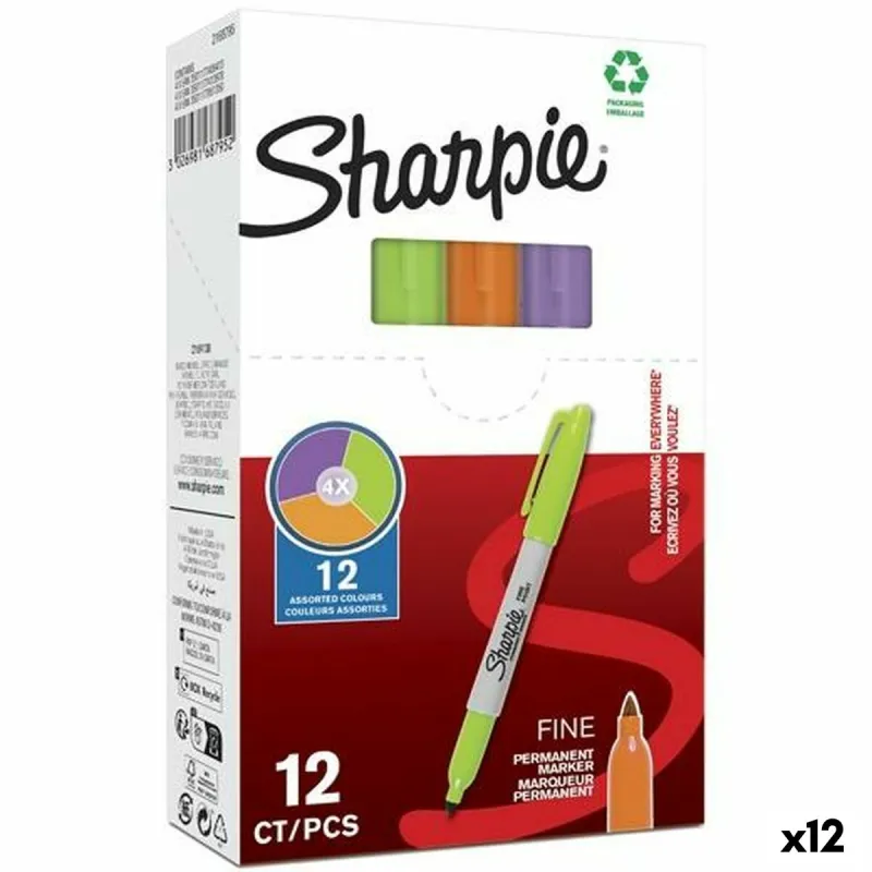 Permanenttimarkkeri Sharpie Vihreä Purppura Oranssi (12 osaa)
