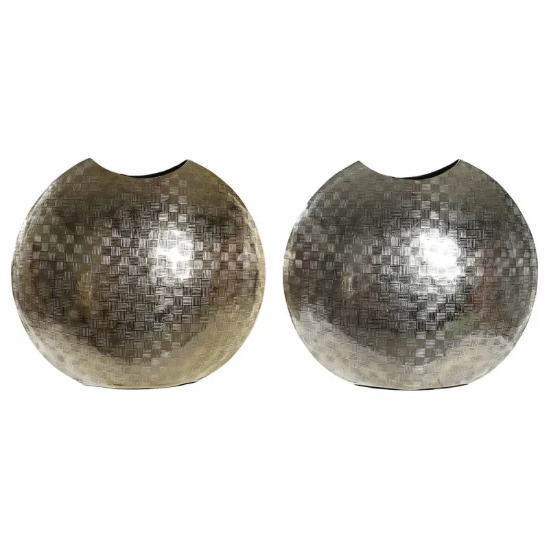 Maljakko DKD Home Decor 37 x 14 x 33 cm Hopeinen Kullattu Alumiini Moderni (2 osaa)