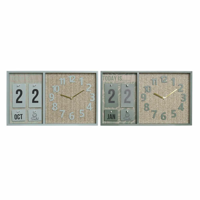 Sienas pulkstenis DKD Home Decor Zaļš Koks polipropilēns Plastmasa Koks MDF Tropiskais 40 x 5 x 24 cm (2 gb.)