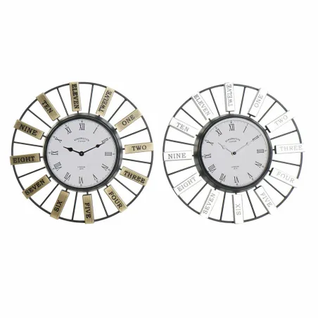 Sienas pulkstenis DKD Home Decor 40 x 6,4 x 40 cm Stikls Sudrabains Bronza Dzelzs (2 gb.)