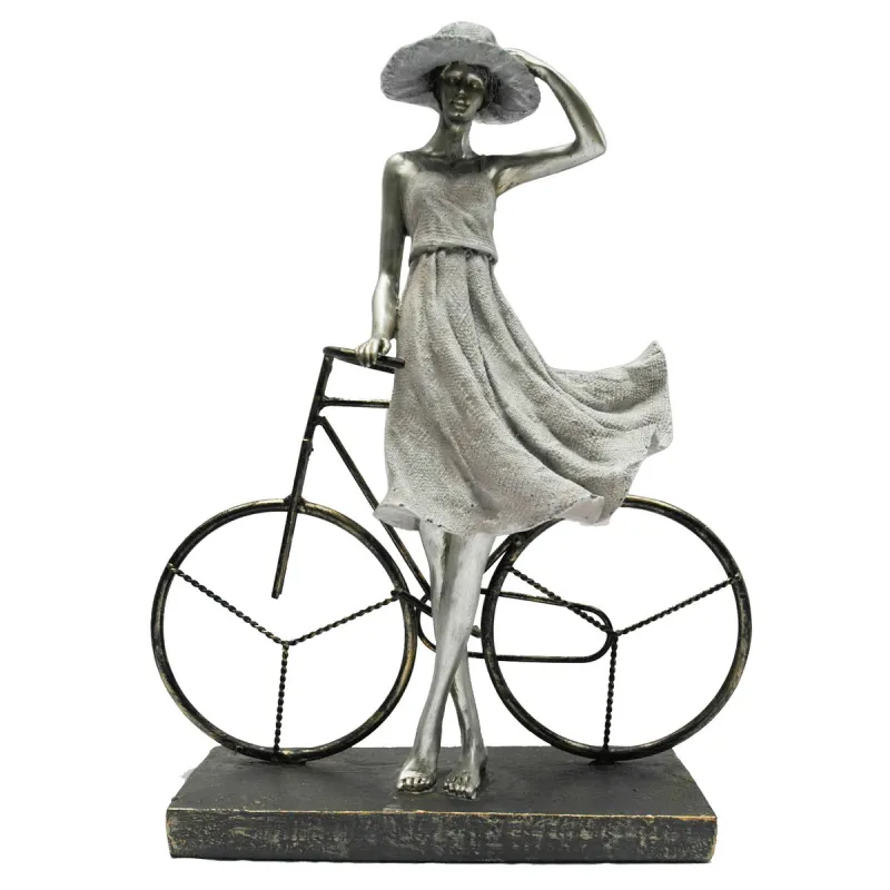 Dekoratīvās figūriņas DKD Home Decor Dāma Sudrabains Ritenis Metāls Sveķi (27,5 x 9,5 x 34,5 cm)