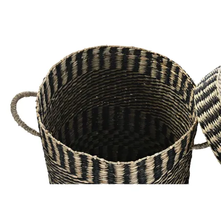 Krepšelio rinkinys DKD Home Decor Juoda Natūralus Natūralus pluoštas 4 Kg (3 Dalys) (3 vnt.)
