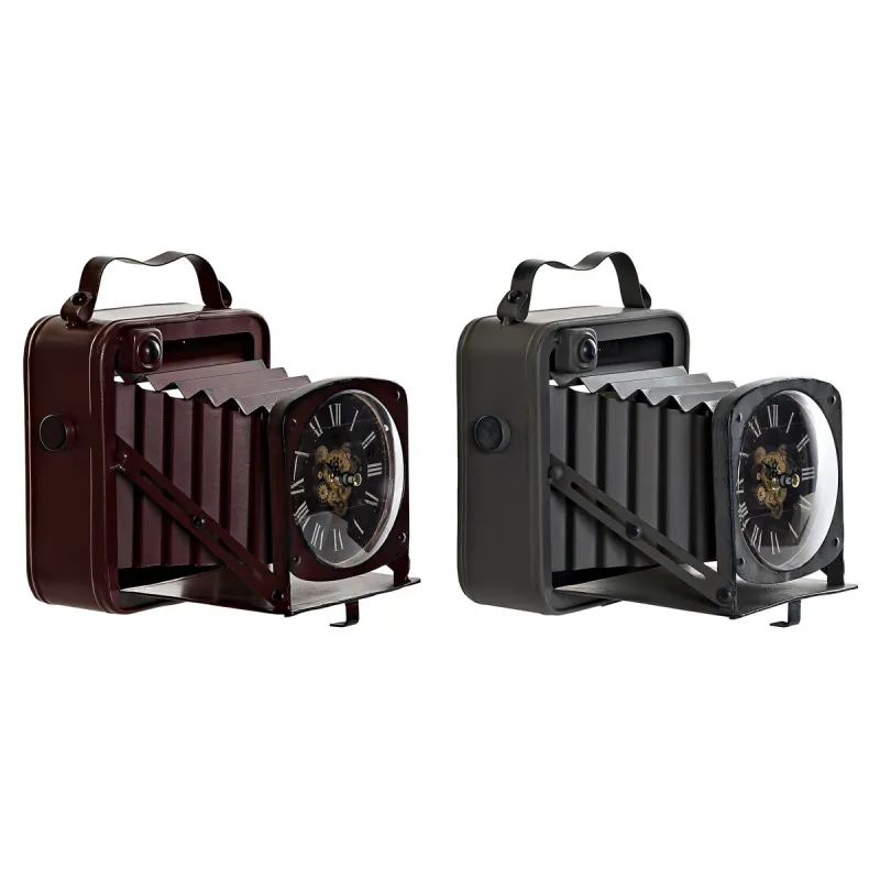 Table clock DKD Home Decor Red Burgundy Dark grey Photo camera Camera Vintage (2 Units)