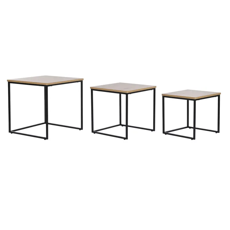 Set of 3 tables DKD Home Decor Musta Metalli 45 x 45 x 45 cm Puu MDF
