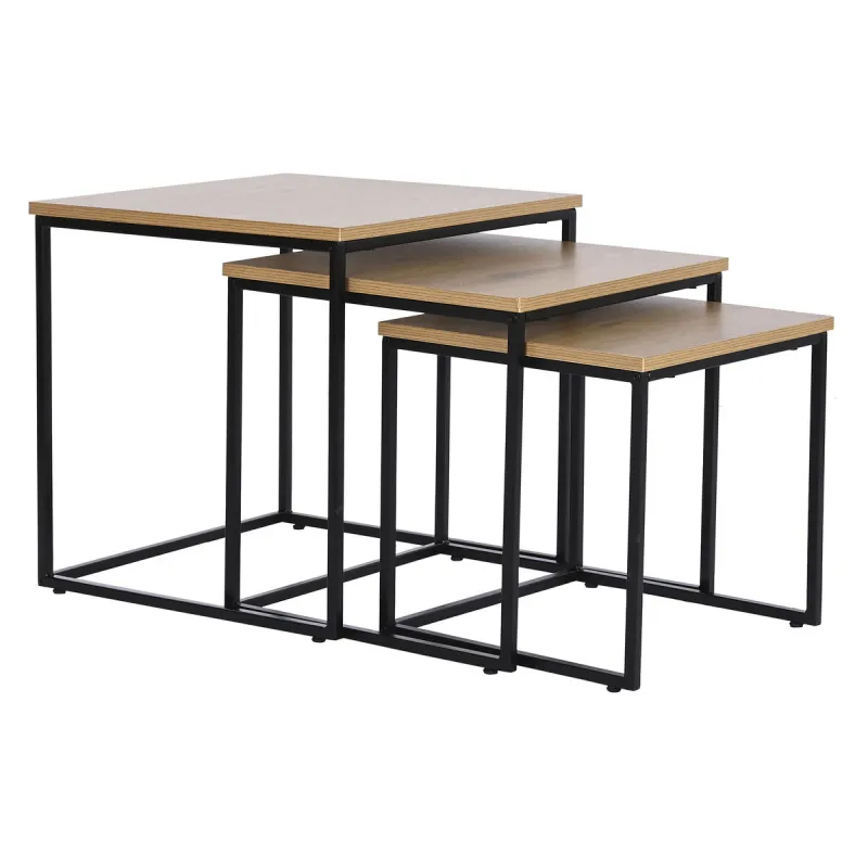 Set of 3 tables DKD Home Decor Musta Metalli 45 x 45 x 45 cm Puu MDF
