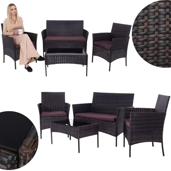 Garden Furniture Set from Technorattan Springos GF0059 Sofa, 2 Armchairs and Table Brown