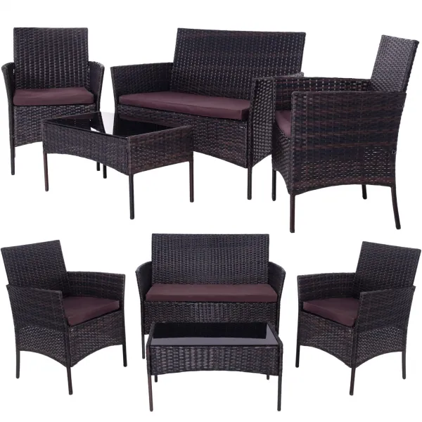 Garden Furniture Set from Technorattan Springos GF0059 Sofa, 2 Armchairs and Table Brown