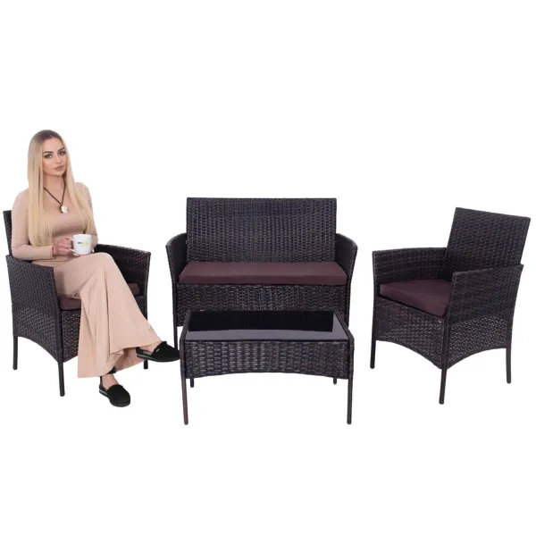 Garden Furniture Set from Technorattan Springos GF0059 Sofa, 2 Armchairs and Table Brown