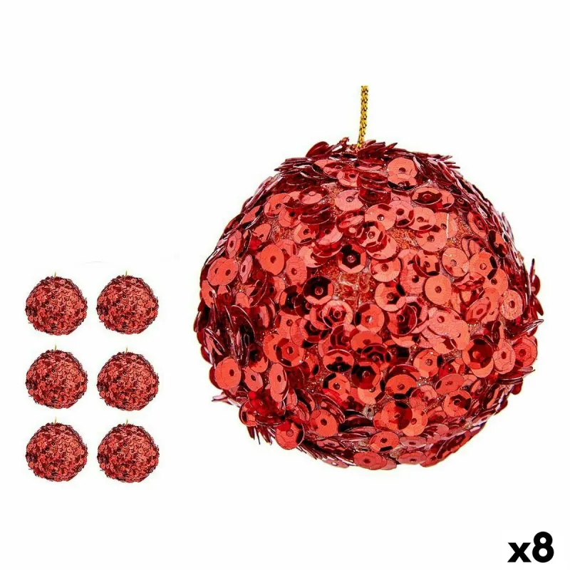 Набор новогодних шаров Krist+ Красный Пластик пайетки (8 штук)