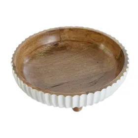 Galda rotājums DKD Home Decor Balts Tumši brūns Mango koks 25 x 25 x 9 cm