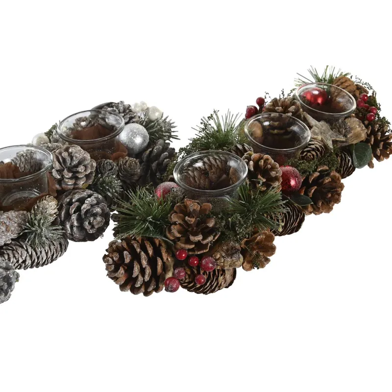 Joulu kynttilänjalka DKD Home Decor Valkoinen Punainen Vihreä Kristalli 38 x 13 x 8,5 cm (2 osaa)