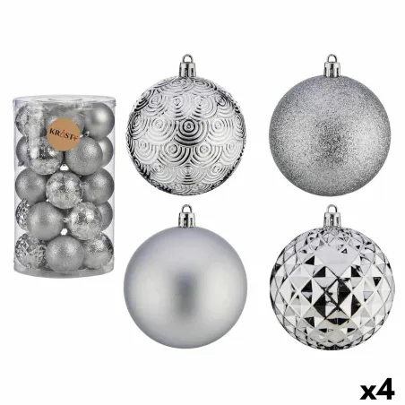 Ziemassvētku bumbiņu komplekts Krist+ Sudrabains PVC Ø 8 cm (4 gb.)