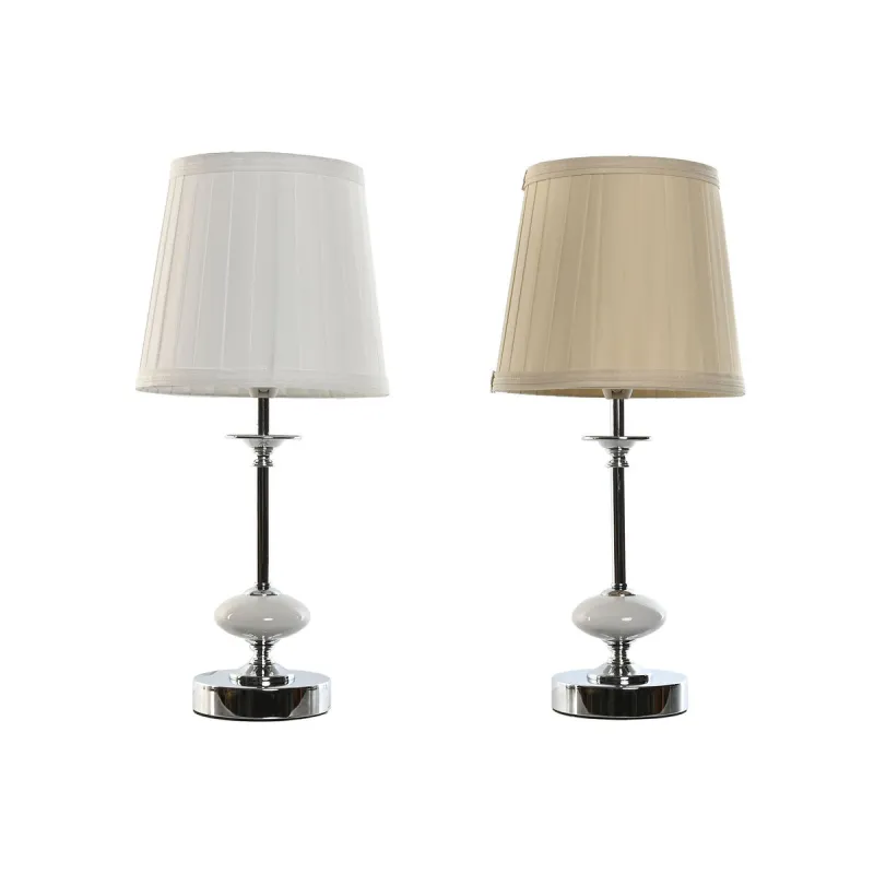 Galda lampa Home ESPRIT Balts Bēšs Metāls Porcelāns 25 W 220 V 20 x 20 x 44 cm (2 gb.)