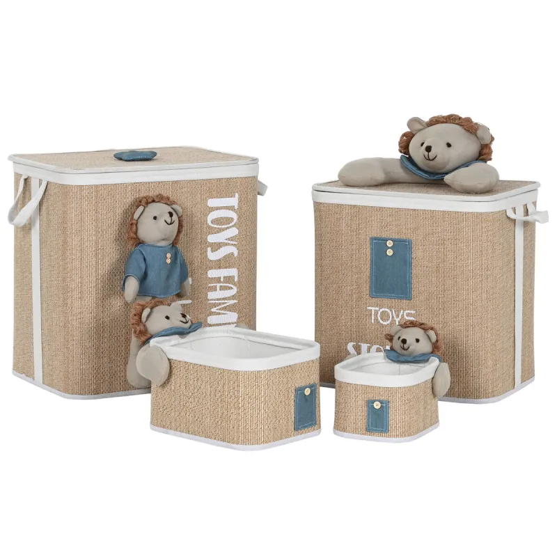 Pesukorv Home ESPRIT Roheline Naturaalne Laste 44 x 44 x 45 cm 4 Tükid, osad