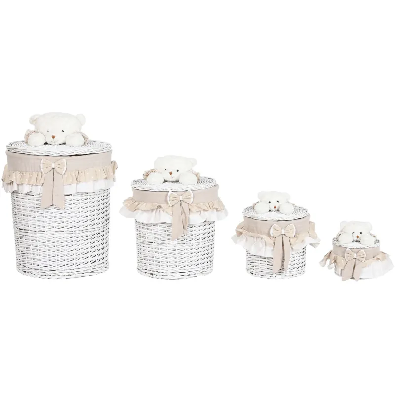 Skalbinių krepšys Home ESPRIT Balta Rusvai gelsva vytelių Shabby Chic 45 x 45 x 68 cm 4 Dalys