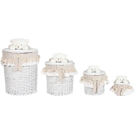 Skalbinių krepšys Home ESPRIT Balta Rusvai gelsva vytelių Shabby Chic 45 x 45 x 68 cm 4 Dalys