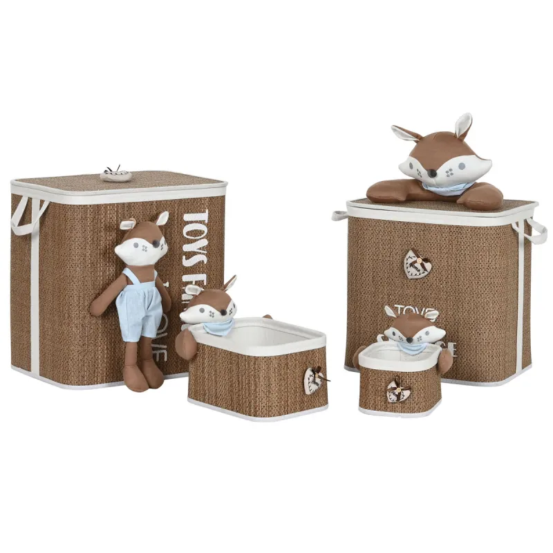 Pesukorv Home ESPRIT Sinine Pruun Naturaalne Laste 44 x 44 x 45 cm 4 Tükid, osad