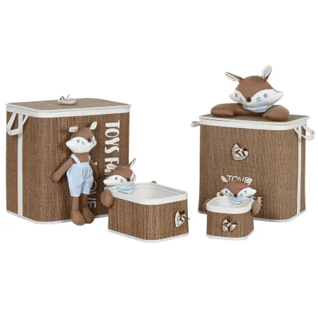 Pyykkikori Home ESPRIT Sininen Ruskea Luonnollinen Lasten 44 x 44 x 45 cm 4 Kappaletta