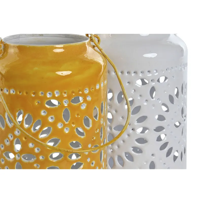 Žvakidė Home ESPRIT Geltona Balta Geležis 15 x 15 x 26 cm (2 vnt.)