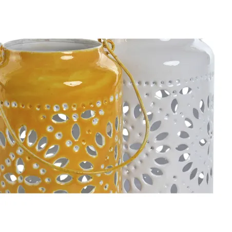 Kynttilänjalka Home ESPRIT Keltainen Valkoinen Rauta 15 x 15 x 26 cm (2 osaa)