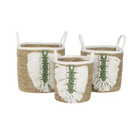 Korvikomplekt Home ESPRIT Valge Roheline Naturaalne Looduslik kiud Troopiline 39 x 39 x 36 cm 39 x 39 x 47 cm 3 Tükid, osad