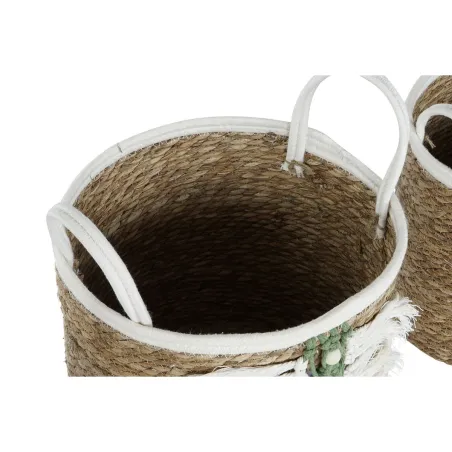 Basket set Home ESPRIT White Green Natural Natural Fibre Tropical 39 x 39 x 36 cm 39 x 39 x 47 cm 3 Pieces