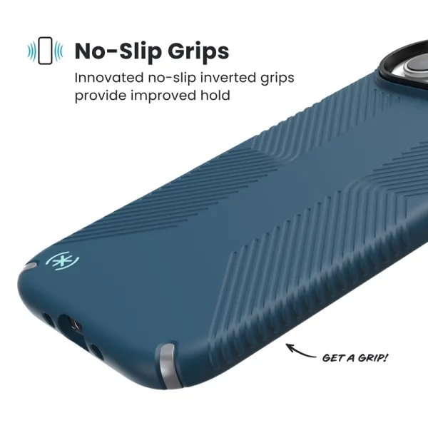 Speck Presidio2 Grip MagSafe - iPhone Air Case (Deep Sea / Silver Metallic / Spell Blue)