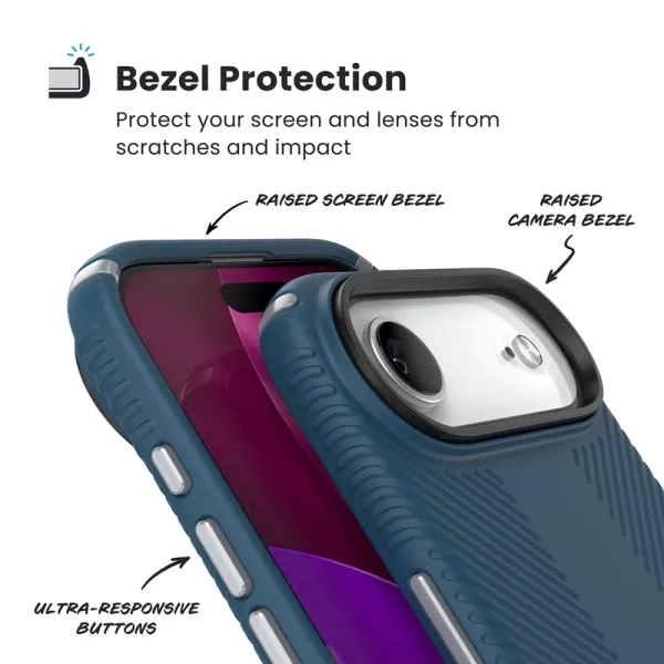 Speck Presidio2 Grip MagSafe - iPhone Air Case (Deep Sea / Silver Metallic / Spell Blue)