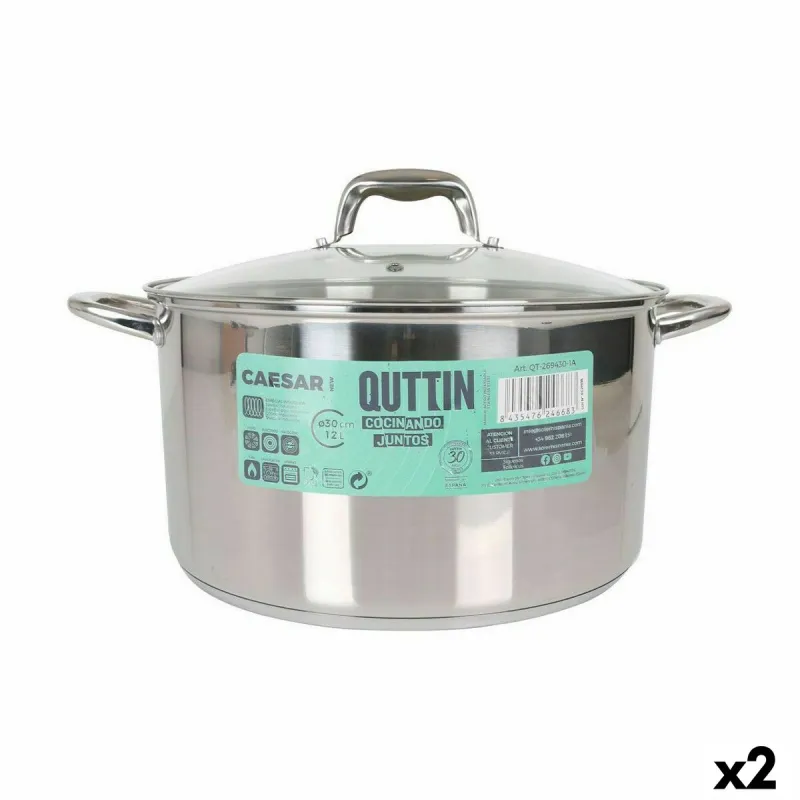 Katliņš ar stikla vāciņu Quttin Caesar Tērauds ø 30 x 17,5 cm (2 gb.)