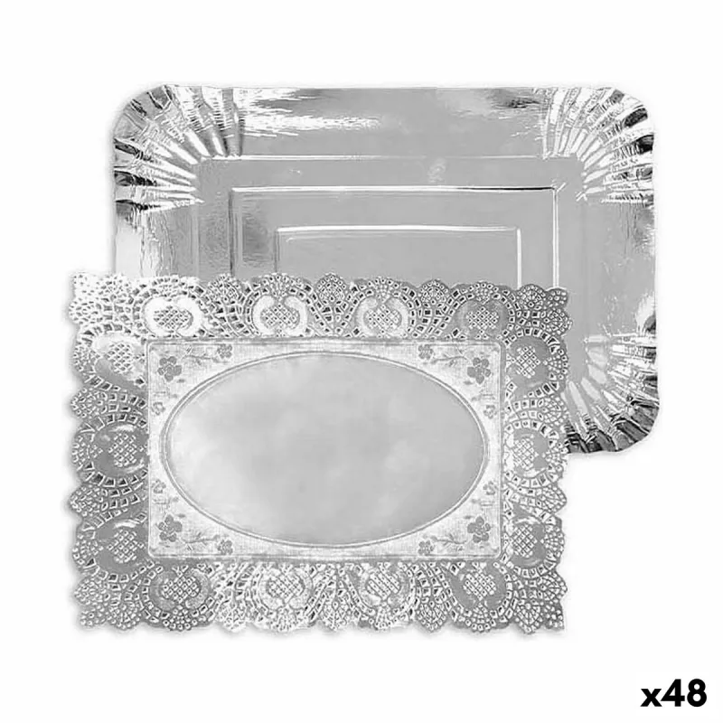 Välipalatarjotin Algon Hopeinen Suorakulmainen 25,5 x 35 x 2 cm Kertakäyttöinen (48 osaa)