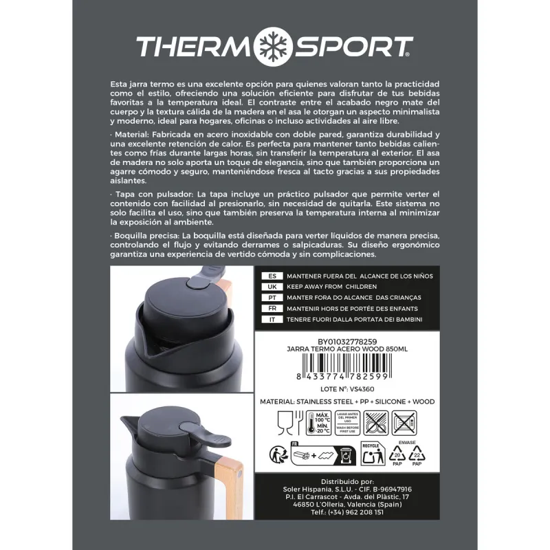Термокружка ThermoSport Чёрный 850 ml (4 штук)
