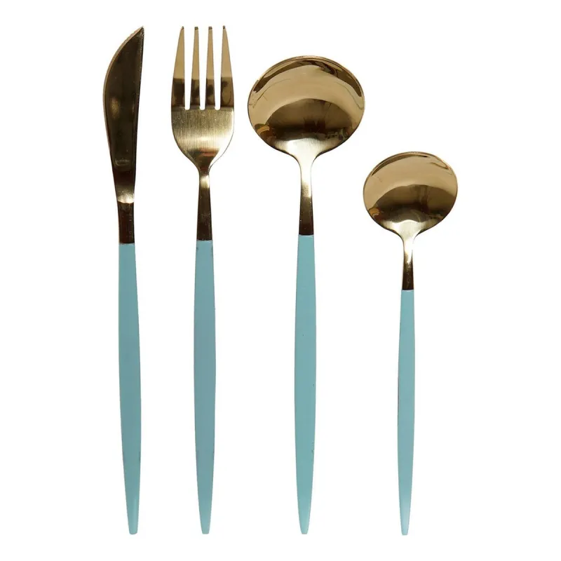 Aterinsetti DKD Home Decor Vihreä Kullattu Ruostumaton teräs 1,5 x 0,5 x 22,3 cm 16 Kappaletta