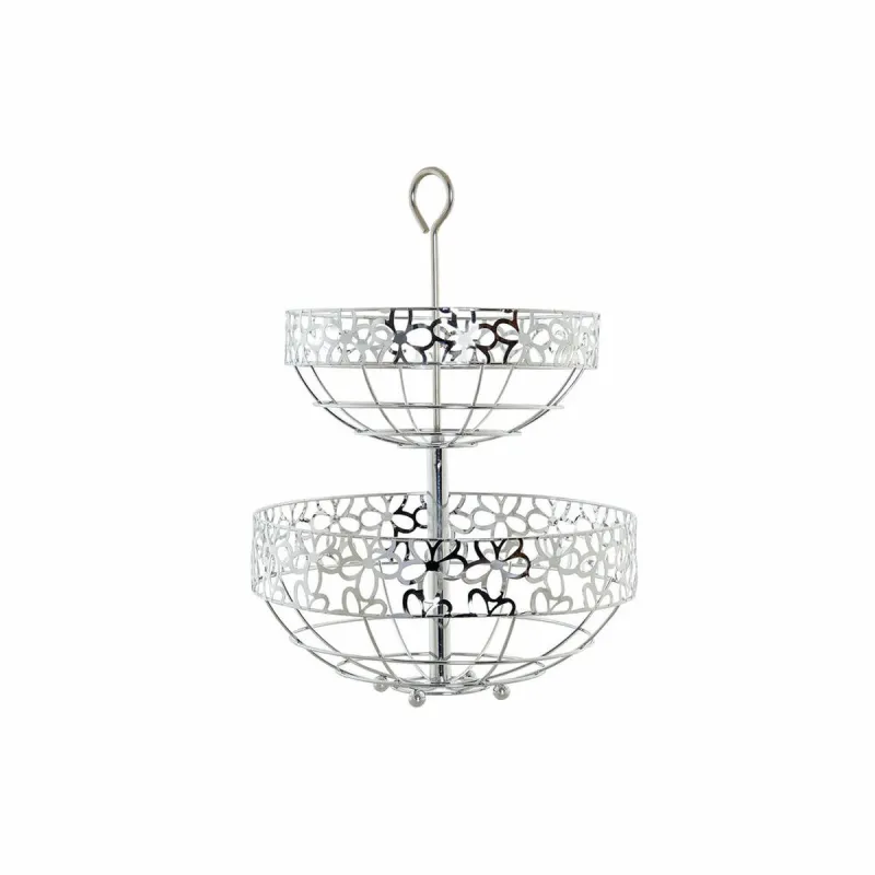 Puuviljakauss DKD Home Decor Hõbe Metall Kwiaty (28 x 28 x 39 cm)