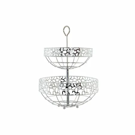 Puuviljakauss DKD Home Decor Hõbe Metall Kwiaty (28 x 28 x 39 cm)