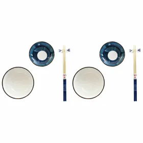 Sushisetti DKD Home Decor 34 x 29,5 x 7,3 cm Posliini Sininen Valkoinen Itämainen (34 x 29,5 x 7,3 cm)
