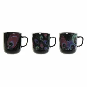 Кружка Mug DKD Home Decor Фарфор Чёрный Розовый (11.5 x 8.5 x 10 cm) (3 pcs) (380 ml)