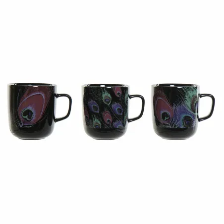Кружка Mug DKD Home Decor Фарфор Чёрный Розовый (11.5 x 8.5 x 10 cm) (3 pcs) (380 ml)