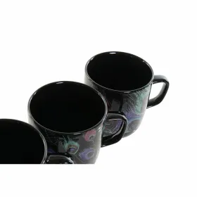 Puodelis DKD Home Decor Porcelianas Juoda Rožinė (11.5 x 8.5 x 10 cm) (3 pcs) (380 ml)