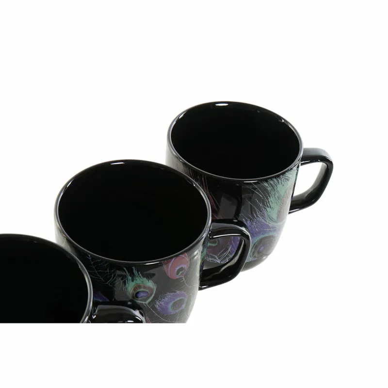 Puodelis DKD Home Decor Porcelianas Juoda Rožinė (11.5 x 8.5 x 10 cm) (3 pcs) (380 ml)