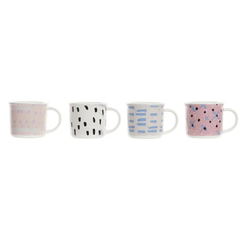Кружка Mug DKD Home Decor Чёрный Синий Розовый Белый Керамика (310 ml) (4 штук)