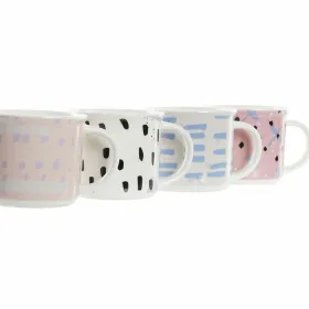 Muki DKD Home Decor Musta Sininen Pinkki Valkoinen Kivitavara (310 ml) (4 osaa)