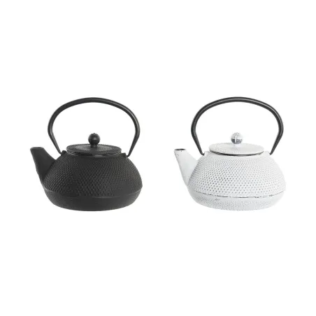 Teekann DKD Home Decor Must Roostevaba teras Valge (2 Ühikut)