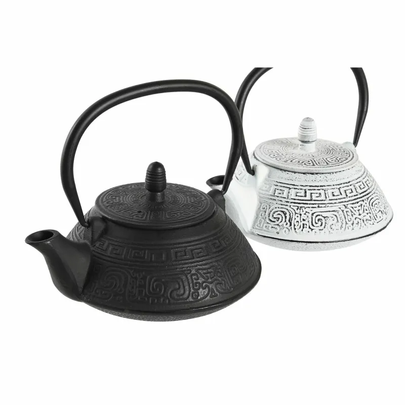 Teekann DKD Home Decor Must Roostevaba teras Valge (2 Ühikut)
