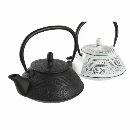 Teekann DKD Home Decor Must Roostevaba teras Valge (2 Ühikut)