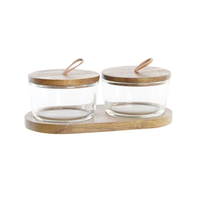 2 caurules DKD Home Decor 20,5 x 10,5 x 7 cm Stikls Brūns Caurspīdīgs Akācija 240 ml
