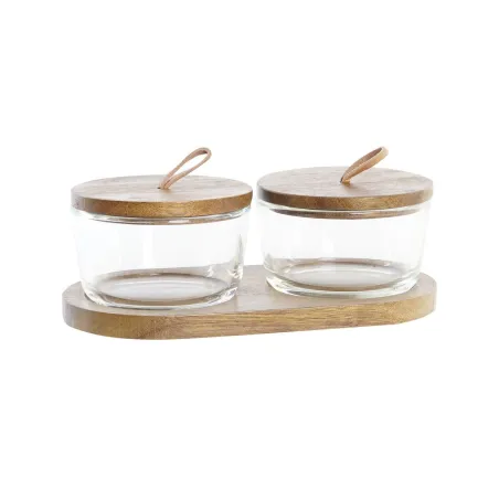 2 purkkia DKD Home Decor 20,5 x 10,5 x 7 cm Kristalli Ruskea Läpinäkyvä Akaasia 240 ml
