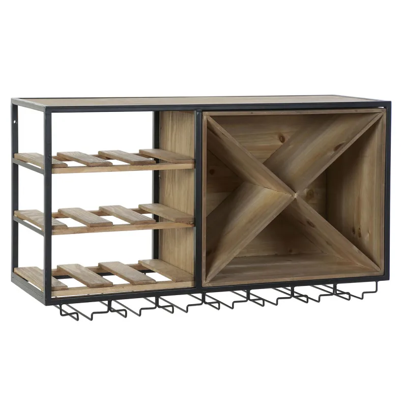 pudeļu statīvs DKD Home Decor 80 x 24 x 44 cm Egle Dabisks Melns Metāls Brūns Koks MDF