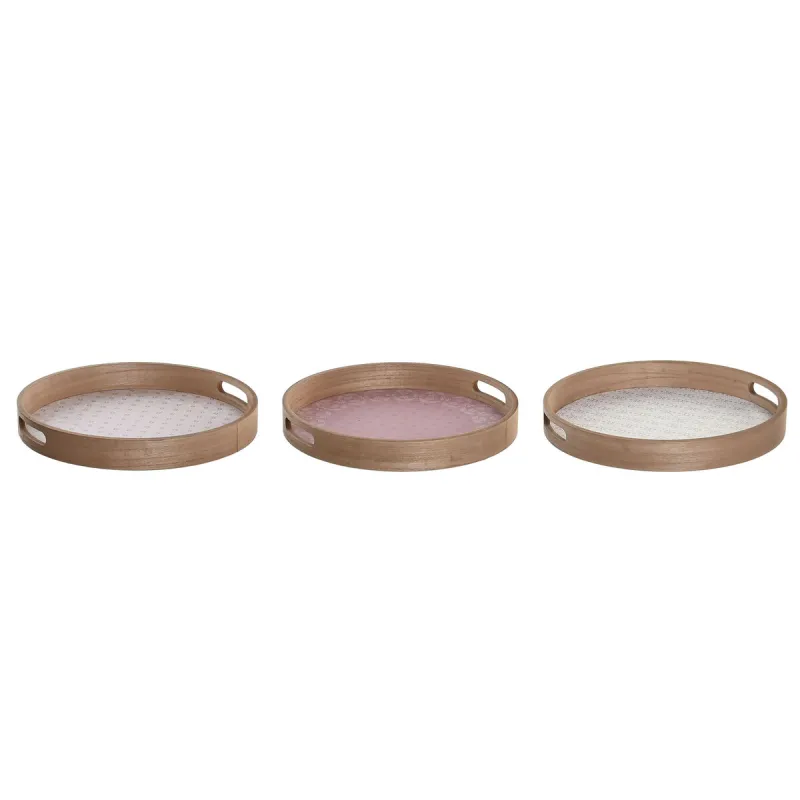 Suupistete alus DKD Home Decor Scandi Roosa Valge 35 x 35 x 5 cm Puit MDF (3 Ühikut)