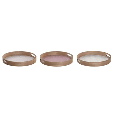 Uzkodu paplāte DKD Home Decor Scandi Rozā Balts 35 x 35 x 5 cm Koks MDF (3 gb.)